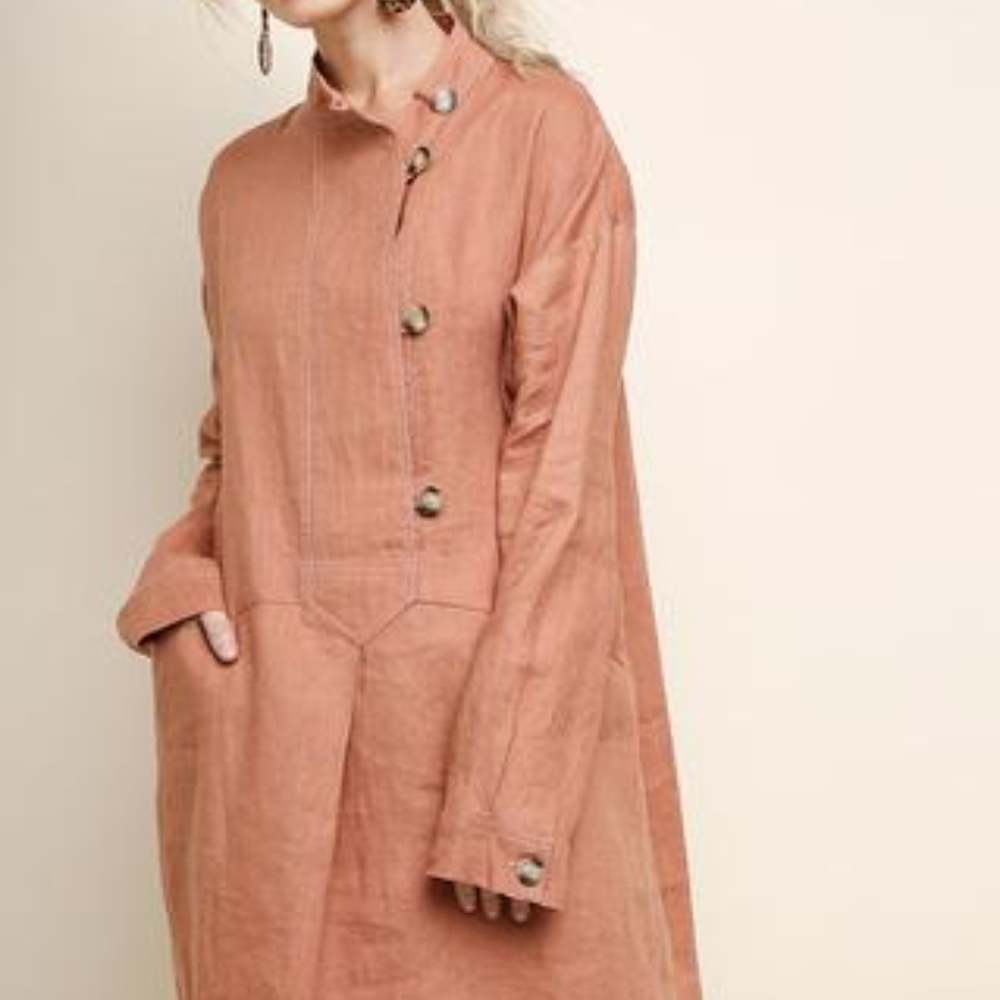 Linen Mandarin Collar Tunic Dress